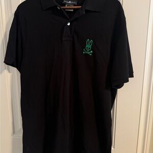 Psycho Bunny Black Polo with Green Bunny Skull Logo